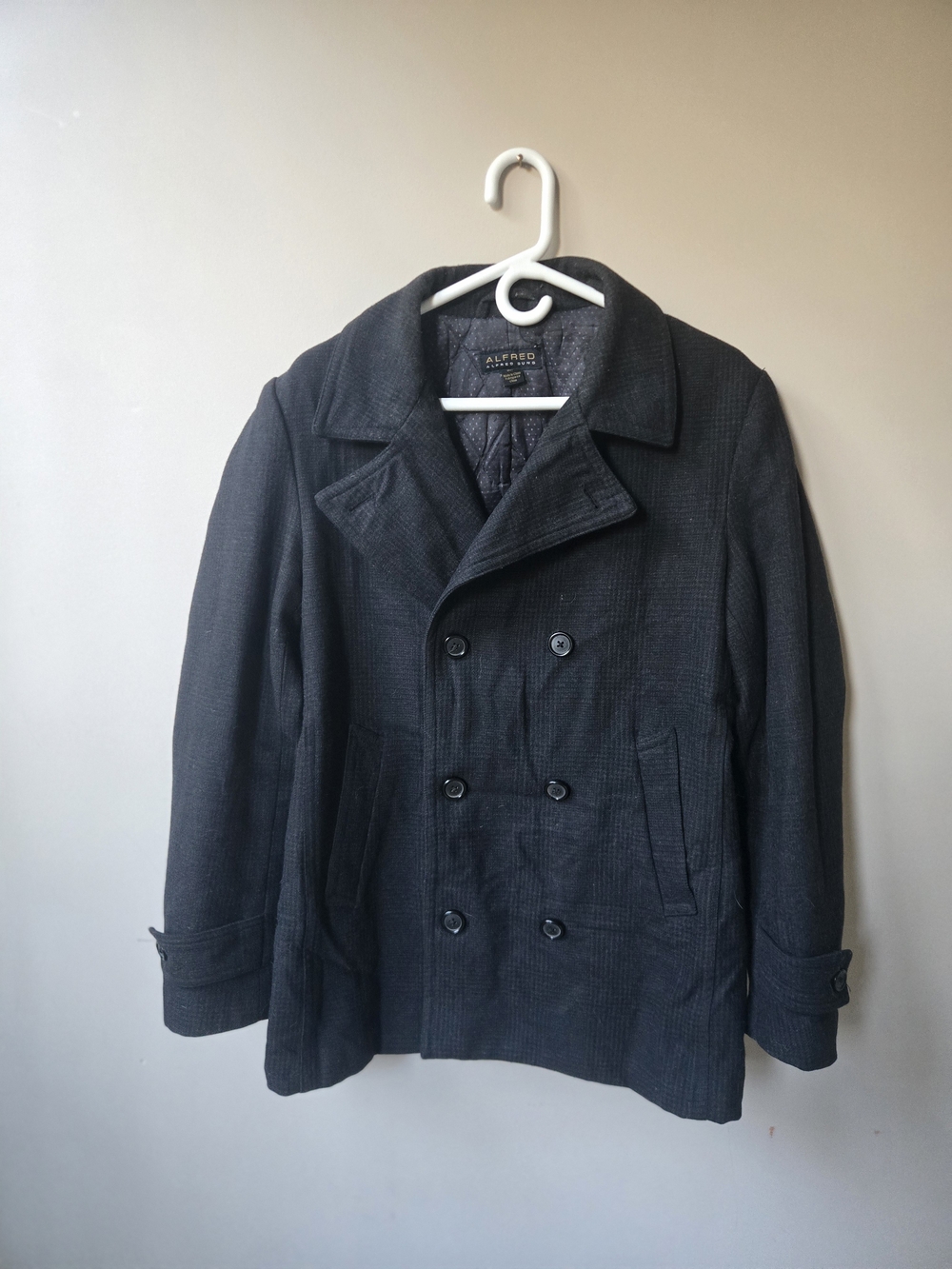 Alfred Sung Men's Wool Blend Peacoat Jacket Small Quilted Lined Winter Coat